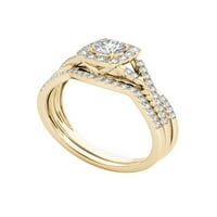 1CT TDW Diamond 10K žuto zlato Double Halo Tri kamena zaručnički prsten