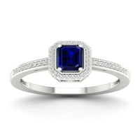 Imperijalni dragulj 10K Bijelo zlato smaragdni izrezani plavi sapphire ct tw dijamant Halo Ženski prsten