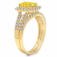 1. Dijamant smaragdno izrezan s imitacijom žutog dijamanta od 18 karata u žutom zlatu s naglascima vjenčani set