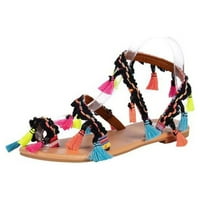 Sandale za žene, elegantne ljetne ravne sandale s cvjetnim boho uzorkom, Ležerne sandale za plažu s vezenim kopčama,