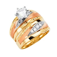 Jewels by lu 14k žuta bijela i ružičasta kubična cirkonija cz vjenčana benda i zaručnički prsten za mladenke dva
