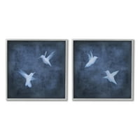 Studell Moderne plave ptice koje lete siluete životinje i insekti slikaju siva uokvirena umjetnička print zidna