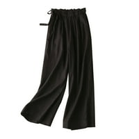 Ženske duge hlače za slobodno vrijeme široke lepršave hlače s džepovima elastični podesivi čvor za kravatu visokog
