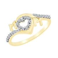 0. Prsten od prirodnog dijamanta okruglog reza otvoreno srce Za Mamu Od 14k žutog zlata preko srebra-12