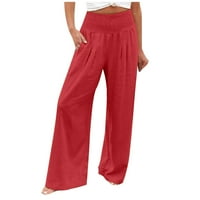 Ženske krstareće hlače s visokim strukom, lanene modne proljetne hlače Pune dužine, džepovi, jednobojni komad,