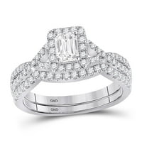 Ženski masivni zaručnički prsten od bijelog zlata od 14 karata s smaragdom i dijamantom za mladence, veličina