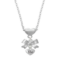 2 Mini 3-inčni srce velika sestra srebrna ogrlica s lukom u obliku srca