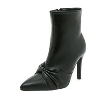 Ženske modne gležnjače s tankom potpeticom s mašnom i šiljastim nožnim prstom, casual elegantne cipele u crnoj