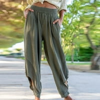 Pamučne lanene hlače za žene elastični struk labave plaže ljetne hlače Ladies Beach casual džepovi Street odjeća