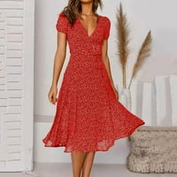 Ženske haljine ljetna ležerna Haljina Bez rukava s printom u točkicama i dekolteom u obliku slova U, crvena, u