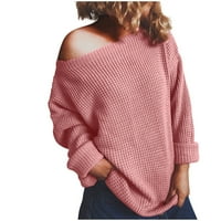Ženski pulover pulover s ramena dugih rukava ležerni jednobojni pleteni svečani zimski široki džemper za žene
