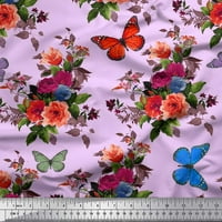 Pamučna tkanina od batista od listova i božura širokog jarda s cvjetnim printom