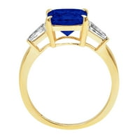 3CT Asscher Cut Simulirani plavi safir 14k Angažman za angažman prstena od žutog zlata Veličina 7