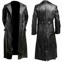 Crni kožni kaput od kaputa za muškarce u punoj dužini, kožni kaput od prašnika dugi topli zimski kaput za muškarce