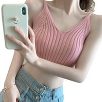 Korejski stil Sexy v Neck Camisole pleteni solidna boja Tank za tijelo za žene za žene