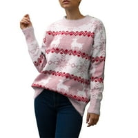 HGW džemper za ženske božićne snježne pahuljice lagano pulover pleteni džemper dugi rukavi plišani topli džemper