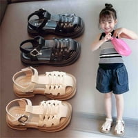 Cipele za djevojčice jednobojne ravne sandale s otvorenim prstima ljetne pletene princezine cipele podesiva ležerna