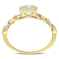 Ovalni prsten od mekog zelenog kvarca od 1 karatnog 1 karatnog dijamanta od 10 karatnog žutog zlata