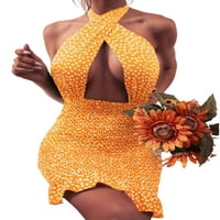 Ženska mini haljina s cvjetnim printom s otvorenim leđima, bez rukava, Bez ramena, s volanima, rastezljiva kratka