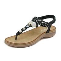 Ženske boemske sandale s rhinestonesom, udobne ravne cipele za plažu s okruglim nožnim prstima, pletene japanke