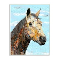 Stupell Industries Šarena apstraktna konjska životinja Cool Blue Collage Design Wall Plake Art by Dawn Allen