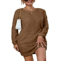 2. T / ženske mini haljine pulover dugih rukava džemper ležerna džemper haljina koja pristaje zimsko smeđoj boji.
