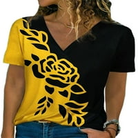 Ženska majica s kratkim rukavima majica s cvjetnim printom boemska bluza od tunike radni ljetni vrhovi u žutoj