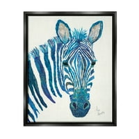 Zebra plave pruge, kolaž divljih životinja, portretna grafika, jet crno platno s plutajućim okvirom, zidni tisak,