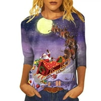 Svečane majice za žene, sjajni puloveri s printom božićnog drvca, Duksevi s rukavima, slatka majica s okruglim