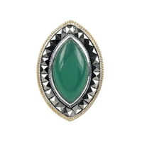 Aura by TJM Sterling Silver Green Agate & Swarovski Marcasite Marquise Ring