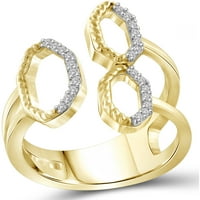 Otvoreni prsten od bijelog dijamanta od 14k zlata preko srebra s prolivenim drškom