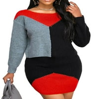 Ženske duge rukave pletene džempere dame okrugli vrat u boji blok džemper pulover haljine